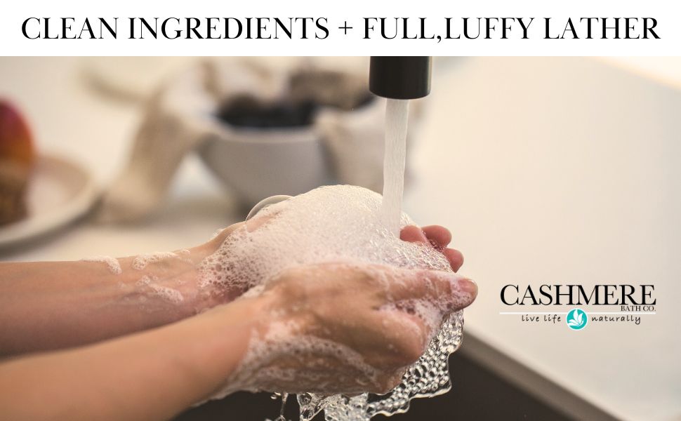 Person washing hands with soap, with 'Cashmere' brand name visible