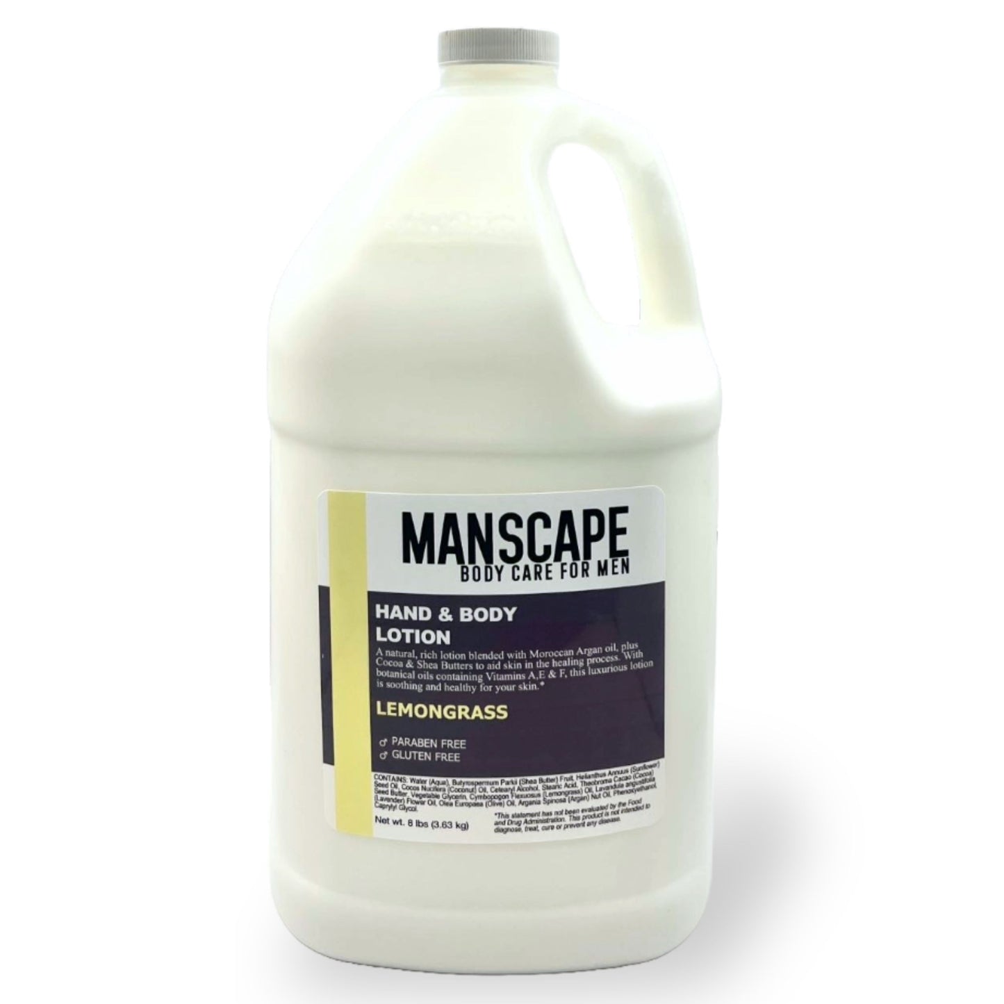 Manscape lemongrass hand and body lotion bottle on a white background