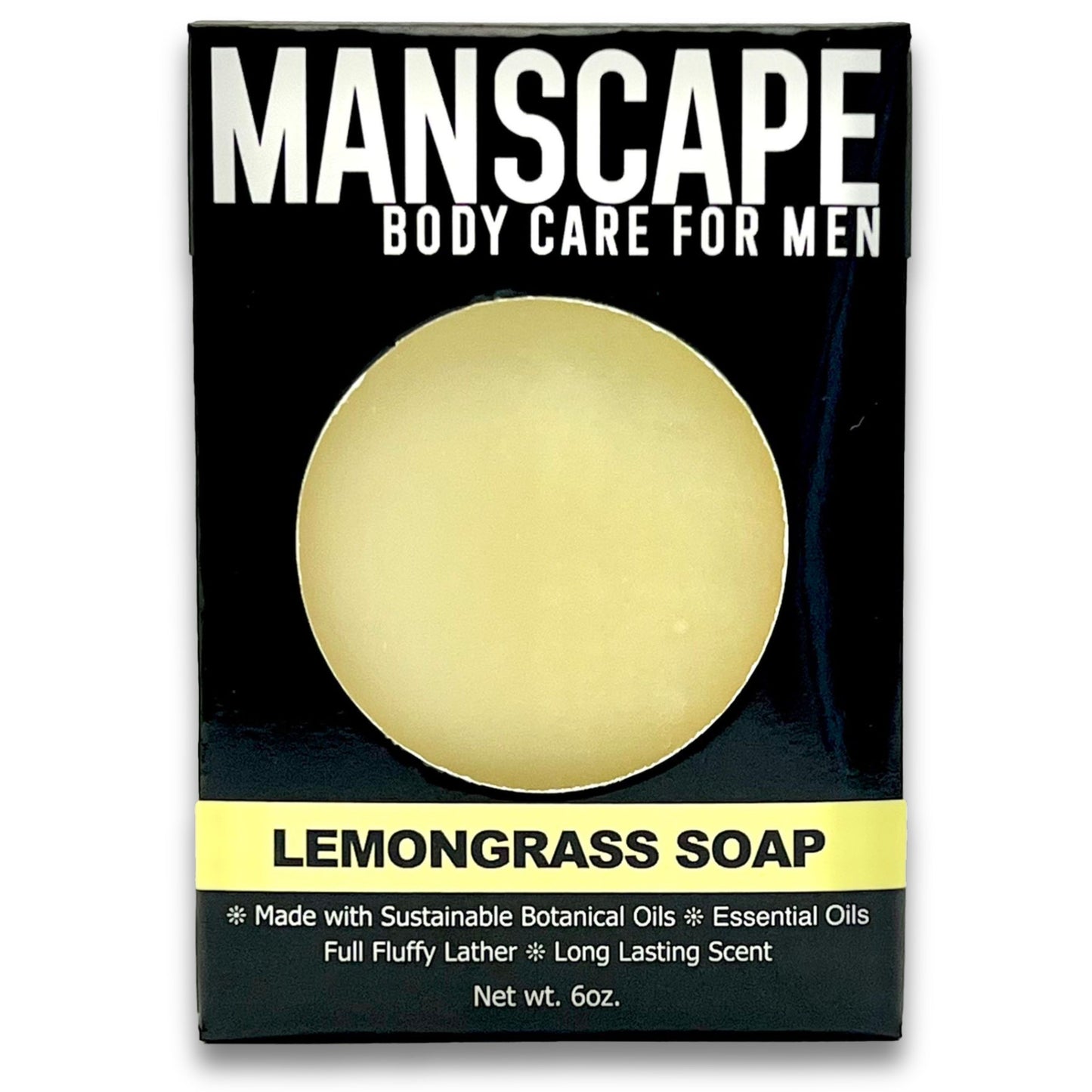 Manscape lemongrass soap packaging on a white background